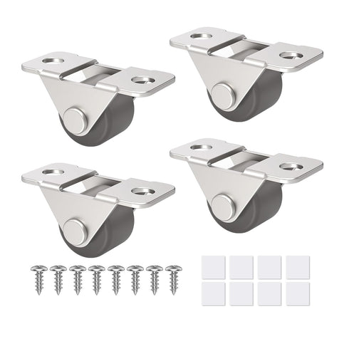 0.5 Inch (Brown-4 Mini Low Profile Caster Wheels - Self Adhesive Silent Rubber Rolling Wheels with Steel Plate