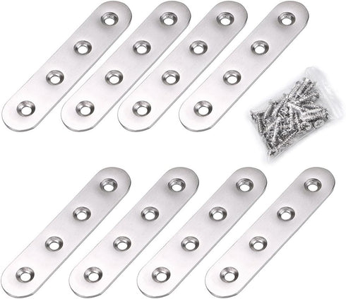 Sumnacon 8Pcs Stainless Steel Flat Plates - 4 Inch Heavy Duty Mending Plate Straight Corner Brace Brackets Connector