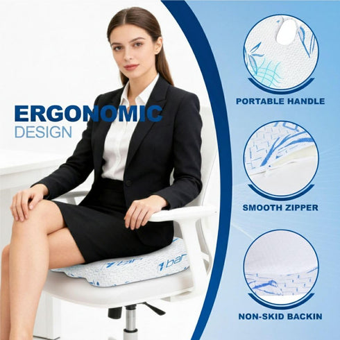 Elif Home Goods Tailbone, Bamboo Seat Cushion Pillow for Office Chair - Memory Foam Pad for Sciatica, Lower Back Pain