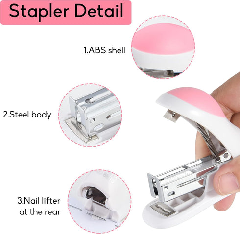 NEBURORA Mini Effortless Desktop Staplers, 400 Standard 26/6 Staples, 2-24 Sheet Capacity, Built-in Staple Remover,