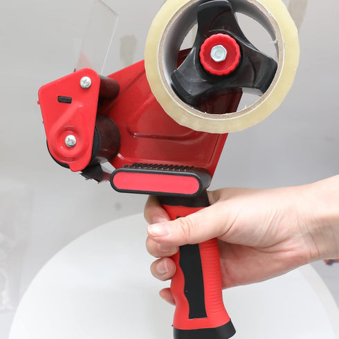 WELSTIK 2 Pack Red Non-Slip Silicone Handle Packing Tape Dispenser Gun - 2 Inch Heavy Duty Sealing Tape Cutter