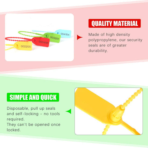 180 Pcs Pull-Tite Security Seal Numbered, 4 Color Disposable Plastic Tamper-Proof Seals for Logistics