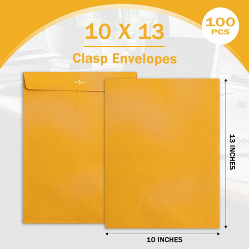 Clasp Envelopes 10x13, 100 Pack Goefun Manilla Envelopes, Heavy Kraft Paper, Brown Yellow Large Mailing