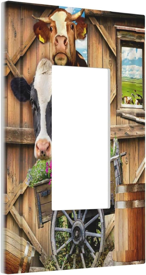 Farm Cow Single Rocker Light Switch Cover, Decorative Wall Plate for Farmhouse Country Home Decor