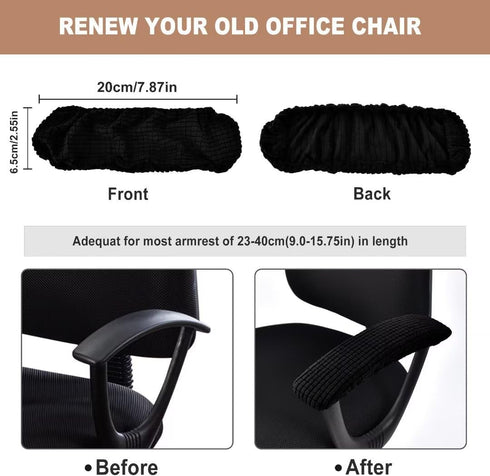 SARAFLORA Stretchable Office Chair-Arm Cover, Stain Resistant Spandex Slipcover for Desk Chairs Arm, Black
