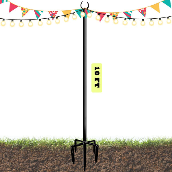 Sprimden 10ft String Light Poles for Outdoors, Outside Light Poles with 5-Prong Base,