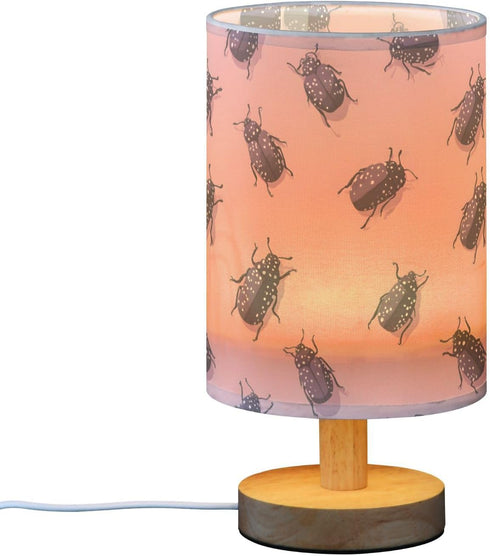 ALAZA Bedside Table Lamp for Bedroom Purple Insect Nightstand LED Light Lamps with USB Port Linen Fabric Shade Table