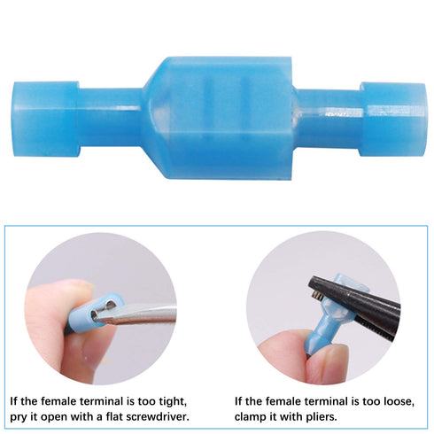 Tnisesm Male/Female Quick Disconnects Spade Wire Crimp Terminal Connectors, Blue 16-14AWG Fully Insulated