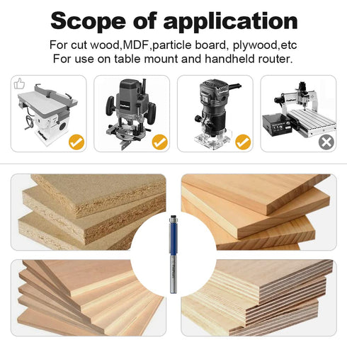 1/4 Inch 5/16 Inch 1 Inch FivePears Flush Trim Router Bits Shank, Cutting Diameter, Cutting Height, Bottom Bearing