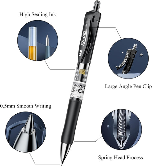 M&G Gel Pens 0.5mm Black Medium Point, 30 PCS Retractable Gel Ink Pens with Premium Ink & Comfort Grip (6 Blue + 3 Red)