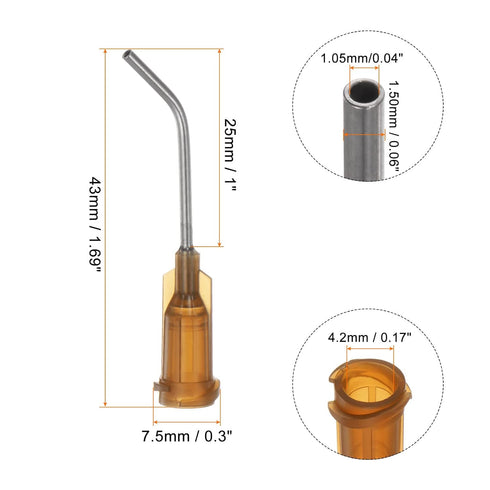 12pcs Blunt Tip Dispensing Needles, 17 Gauge 45 Degrees Bent Dispensing Tips 1" End Angled Dispenser Needle with Luer Elbow Blunt Needle for Oil or Glue Applicator, Brown