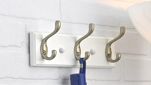 Richelieu Hardware Utility Hook Rack, 10 in (255 mm), Matte Nickel and White
