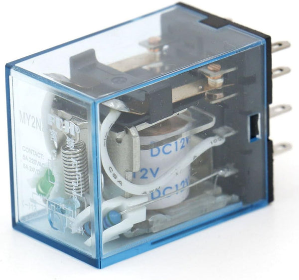 Baomain General Purpose Power Relay MY2NJ DC 12V Coil with LED Indicator, 8 pin terminal