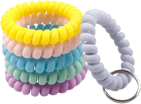 BIHRTC 6 Color Plastic Spring Wrist Keychain, Flexible Spiral Wristband Key Holder for Gym Pool ID Badge
