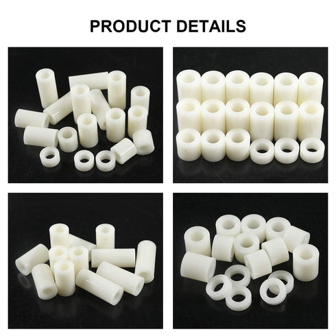 Glaks 150Pcs Nylon Round Spacer Assortment Kit, 10 Sizes, OD 11mm ID 6.2mm for M6 Screws, Nylon Standoff