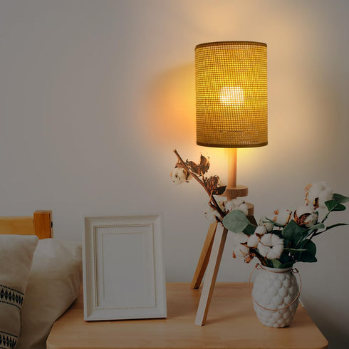 E27 5.46 Inch Angoily Rattan Lamp Shade for Table Lamps Natural Woven Vine Manzhu Lampshade Cylinder Small Rattan Lamp