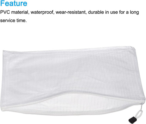 MECCANIXITY A4 Size Mesh Zipper Bags, Plastic Zip File Pouch Document Folders for Home Office Travel, White, 12 Pack