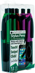 S-106 Click Action One-Touch Ballpoint Pen with Front Stylus, Assorted Colors (12 Pack)