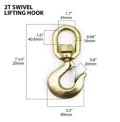 HI-GEAR 2 Ton Hoist Swivel Hooks, Heavy Duty Swivel Eye Hook for Lifting Chains, 4,400 Lbs Capacity, Pack of 2.