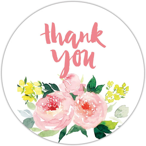 Pink Flower Thank You Stickers, 50PCS Self-Adhesive 2 Inch Labels for Wedding, Small Business, and Party Favors