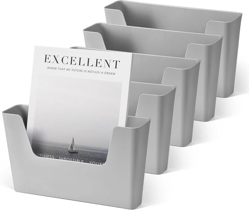 YOHOM 5 Pack Adhesive Files Holder, Wall Mount Mail Organizer, Small Grey Rack for Office, Home, Coffee Shop