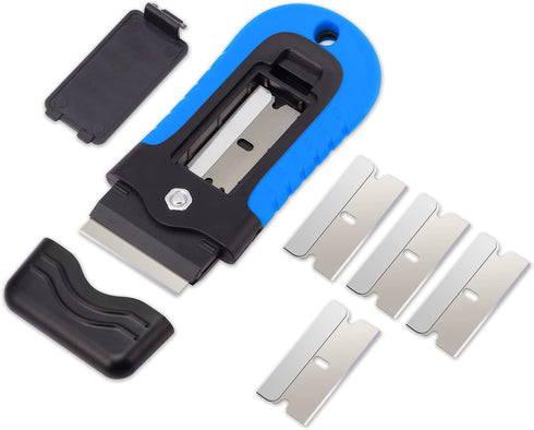 Gomake Locking Razor Blade Scraper with Safety Cap, Glass Cooktop Scraper with 10PCS Blades (Blue)