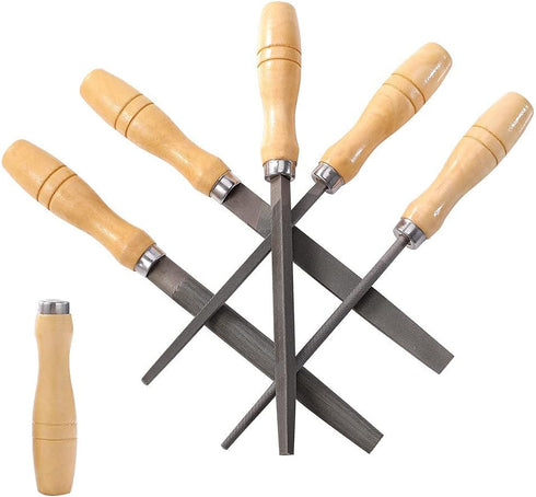High Carbon Steel File Set with Wooden Handles, 5 Pieces Rasp File for Metal, Wood, Plastic