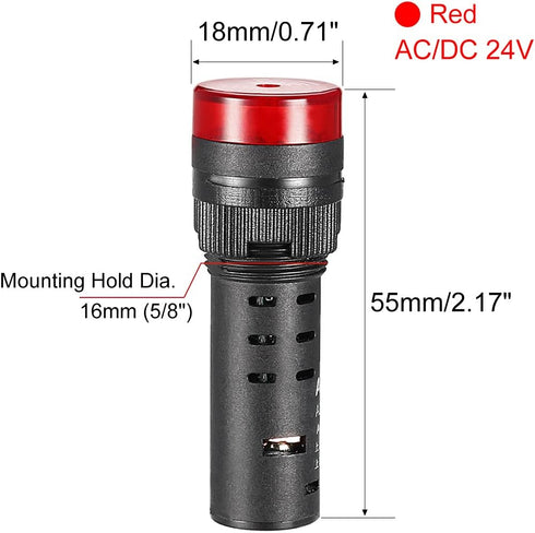 uxcell 3Pcs Red Indicator Light with Buzzer, AC/DC 24V, 16mm Panel Mount Flashing Alarm for HVAC, DIY Projects