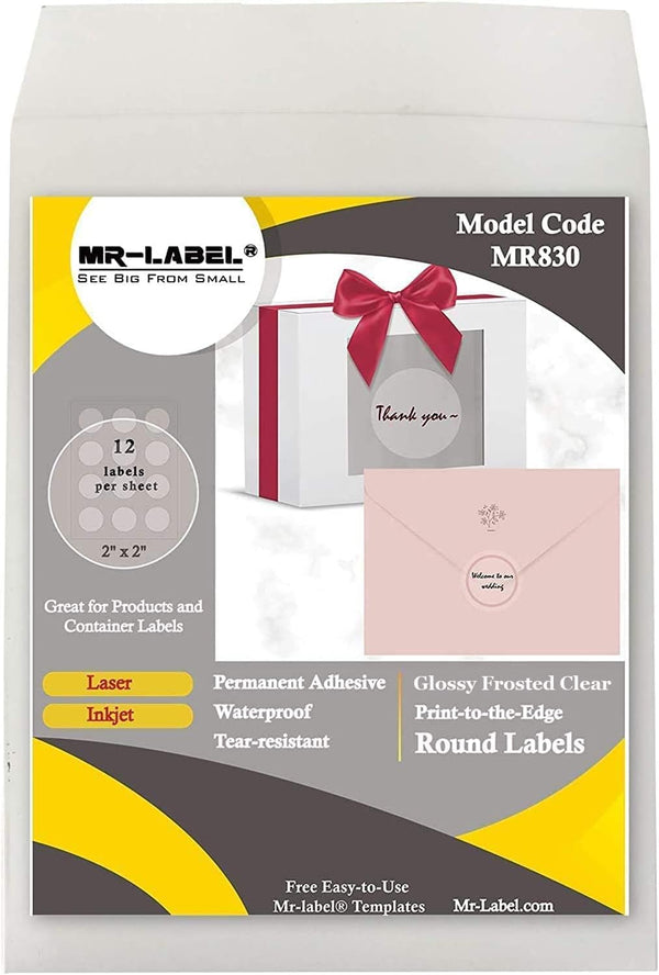 Mr-Label 2" Glossy Frosted Clear Round Labels, Waterproof and Tear-Resistant for Food Package and Jar