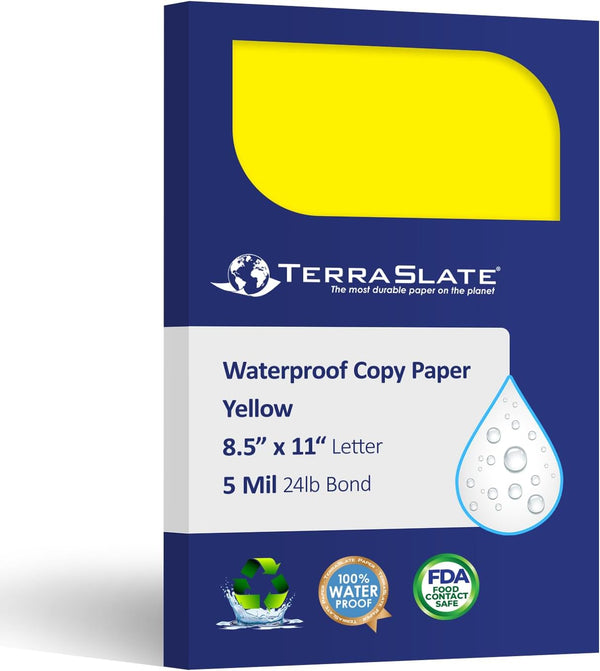 Waterproof Laser Printer Copy Paper, Yellow, Printable Waterproof Paper, 8.5" x 11" Sheets, Copy Paper for Printer, 25