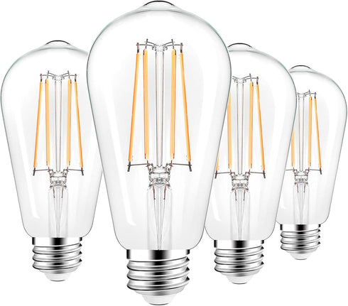 PARTPHONER LED Light Bulbs, 4 Pack, Dimmable Vintage Edison Bulb, E26 60W Equivalent, Warm White 2700K