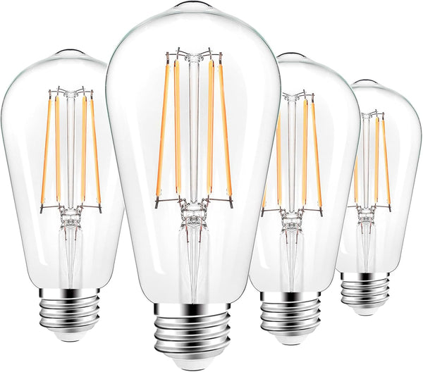 PARTPHONER LED Light Bulbs, 4 Pack, Dimmable Vintage Edison Bulb, E26 60W Equivalent, Warm White 2700K