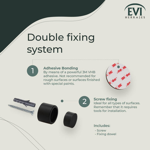 EVI Stainless Steel Door Stoppers | Adhesive and Screw Fastening Door Handle Stopper, Black, 1.1 x 1.1 Inch