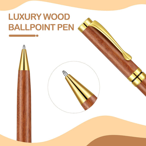Yeaqee Luxury Wooden Ballpoint Pens, 1.0mm Black Ink, Elegant Writing Pens, Graduation Gift for Men Women (6 Pcs)