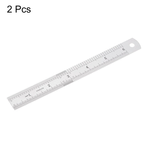 2pcs Stainless Steel Ruler, 15cm/6" Length x 1/36" Thick Measuring Tools for Woodworking Painting Craft