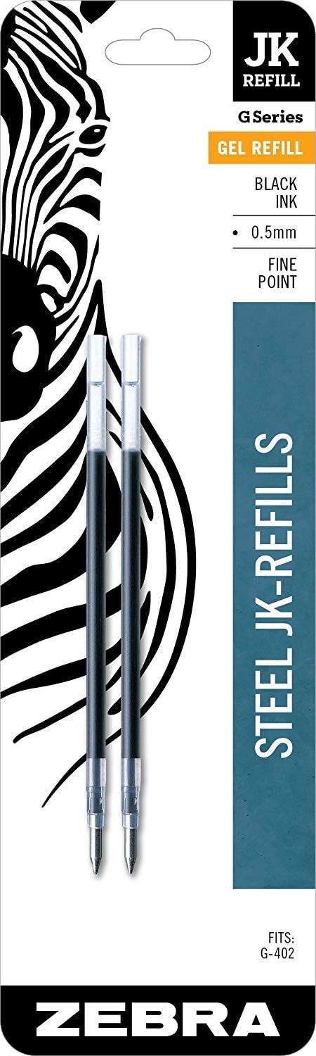 Zebra Pen G-402 Retractable Gel Pen & Refills, Fine Point 0.5mm, Black Ink, 2 Pens and 6 Refills
