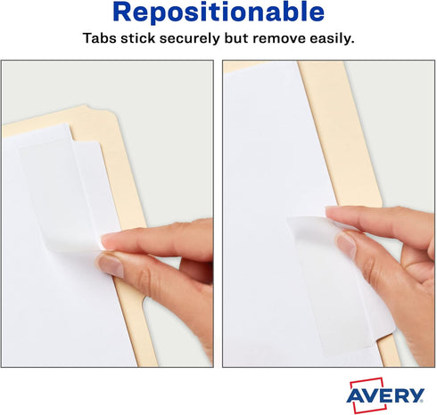 Avery Ultra Tabs / File Tabs 3" x 1.5" / 2-Side Writable, White / 24 Tabs Per Pack, 2-Pack, 48 Total