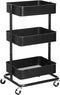 SONGMICS 3-Tier Metal Rolling Cart, Utility Kitchen Cart with Adjustable Shelves, Storage Trolley, Black UBSC60B