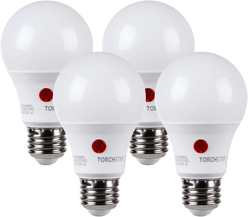 TORCHSTAR Dusk to Dawn Light Bulbs, Outdoor Sensor A19 LED, Auto On/Off Photocell, Pack of 4