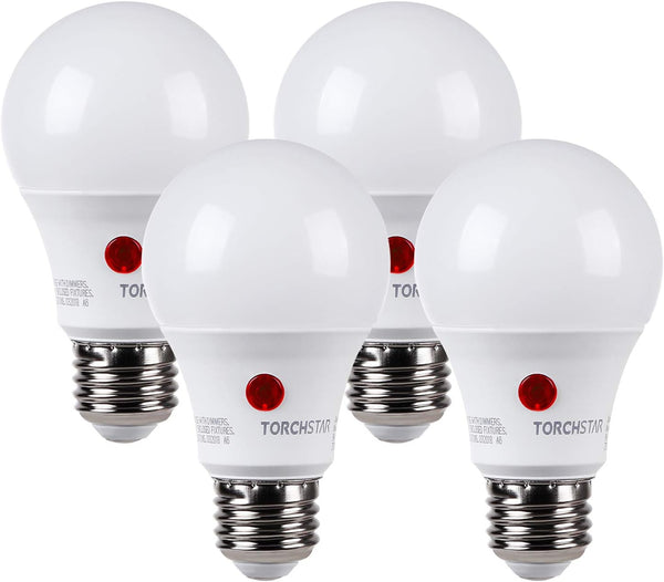 TORCHSTAR Dusk to Dawn Light Bulbs, Outdoor Sensor A19 LED, Auto On/Off Photocell, Pack of 4