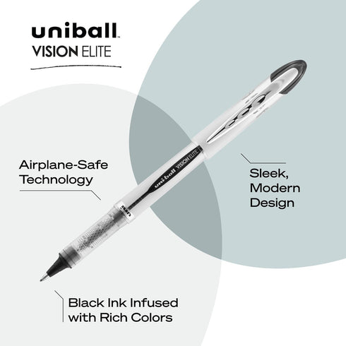 uni-ball Vision Elite Rollerball Pens, Bold Point 0.8mm, Black, 12 Pack