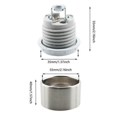 YHXiXi E26 Medium Base Ceramic Lamp Holder with Shade Ring and Bracket Keyless Ceramic Threaded Socket Lighting Fixture
