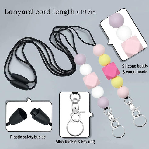 POPLOPP 4PCS Cute Lanyards for ID Badges and Keys for Women, Silicone Beaded Breakaway Lanyard with Keychain for Office