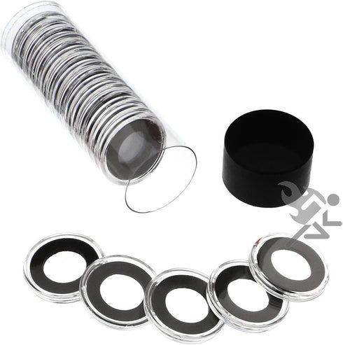 OnFireGuy 20pcs 16mm Black Ring Coin Holders & Capsule Tube with Black Cap for 1/10oz Gold Eagles