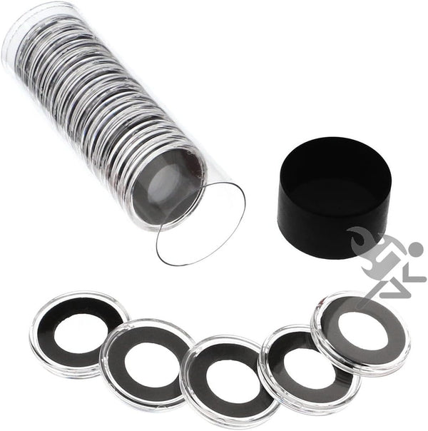 OnFireGuy 20pcs 16mm Black Ring Coin Holders & Capsule Tube with Black Cap for 1/10oz Gold Eagles