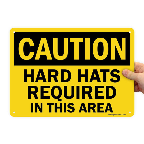 SmartSign-S-2152-AL "Caution - Hard Hats Required In This Area" Sign | Aluminum 10" x 14" - Black on Yellow