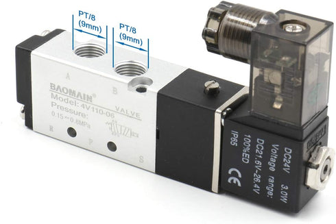Baomain Pneumatic Solenoid Air Valve 4V110-06 DC24V, 5 Way 2 Position PT1/8" Internally Piloted Acting Type