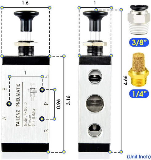 TAILONZ PNEUMATIC 3/8"NPT 5 Way 2 Position Air Hand Lever Operated Valve Pneumatic Solenoid Valve Manual Control Push-Pull 4R310-10 by TAILONZ PNEUMATIC