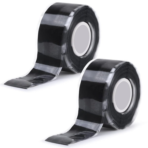 Black Self Fusing Silicone Tape, 2 PCS 1" X 11.8 Ft for Pipe Hose Repair, Waterproof Silicone Grip Thick Tape