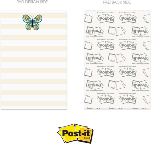 Folk Butterfly Sticky Note Pad Set of 5 / 4" x 6" Pastel Whimsical Note Pads / 50 Sheets Each / Made in USA